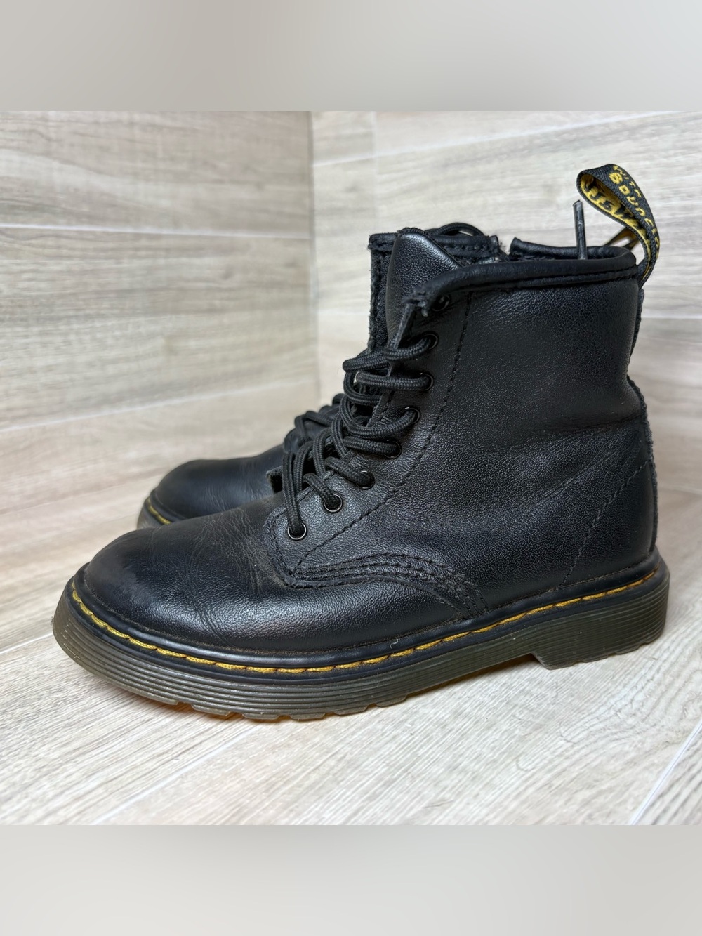 Dr Martens Toddler Kids Size 10 US Black Leather Boots Zip Side Unisex AW004